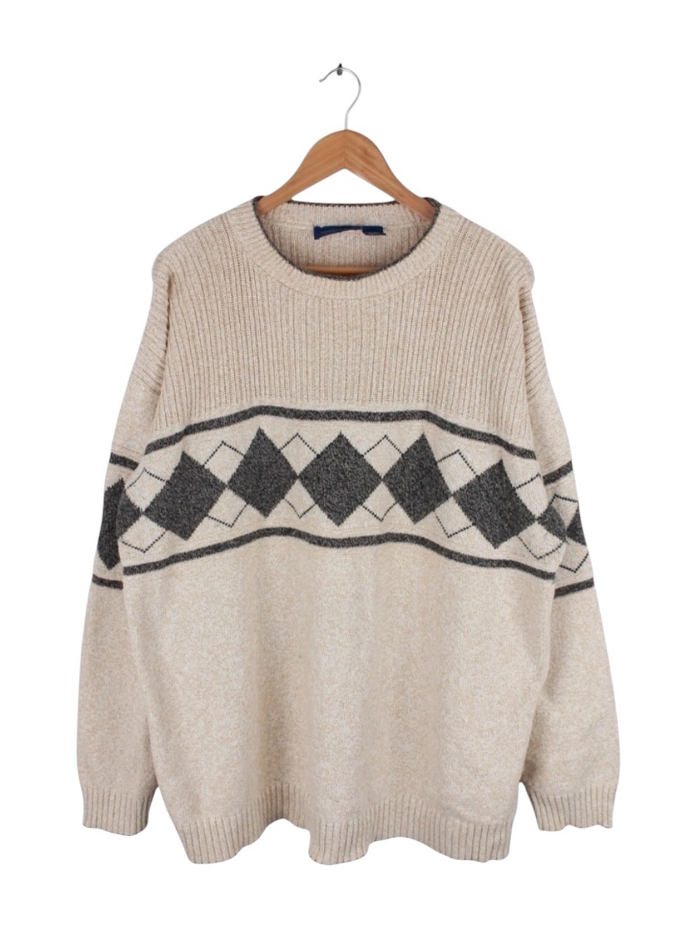 Vintage Towncraft Argyle Sweater Beige Knit Crewneck Mens‎ Size XXL